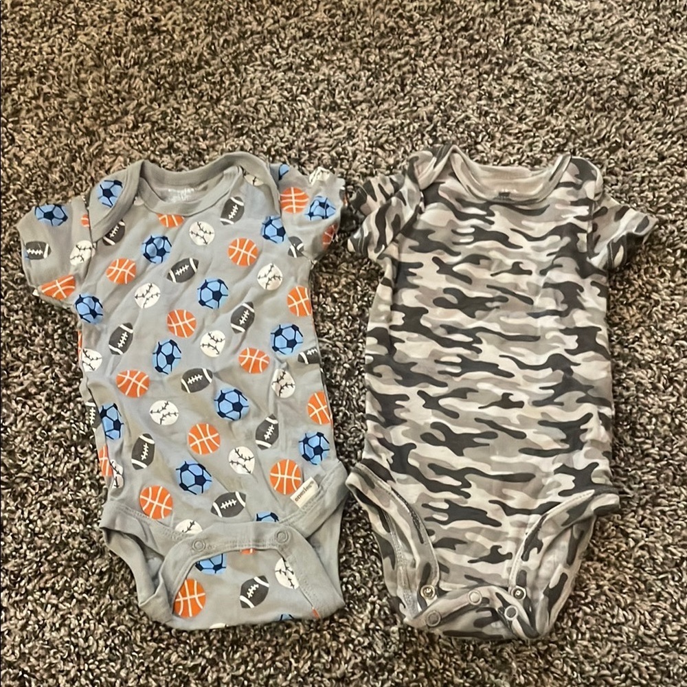 Onesies Brand Gray Sports onesie & Carters Dark Camouflage onesie